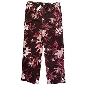 NWT Chico's Purple Brown Floral Wide Leg Pull on Crop Pant Coastal Comfort .5 P